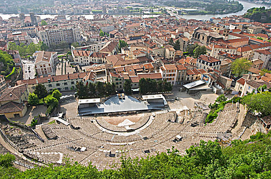俯视,罗马,圆形剧场,维埃纳,剧院,4世纪,今日,音乐会,伊泽尔省,法国