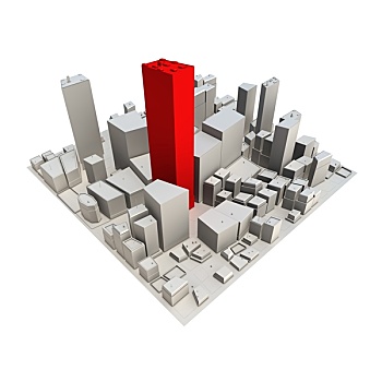 城市,模型,红色,摩天大楼