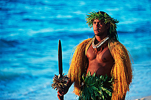 库克群岛,南太平洋,拉罗汤加岛,舞者,传统服饰,海滩