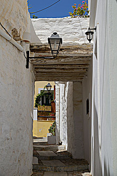通道,小路,灯笼,锡罗斯岛,基克拉迪群岛,希腊