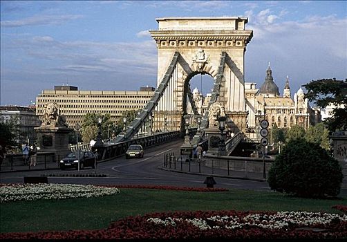 建筑,链索桥,多瑙河,布达佩斯,匈牙利,欧洲,链子,欧盟新成员