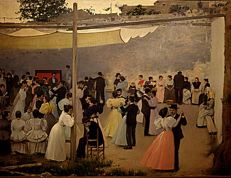晚间,跳舞,油画,1896年,房子