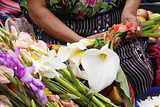 女人,销售,花,市场,齐齐卡斯提南哥,危地马拉