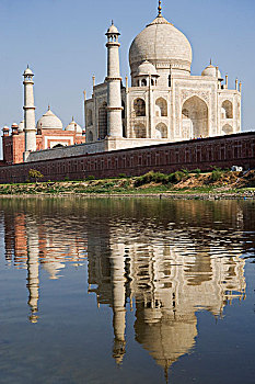泰姬陵,反射,亚穆纳,河,世界遗产,阿格拉,北方邦,印度,亚洲