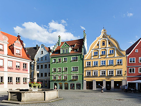 历史,连栋房屋,市场,广场,斯瓦比亚,巴伐利亚,德国,欧洲