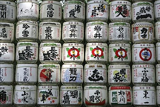 日本米酒,桶,明治神宫,东京,日本,亚洲