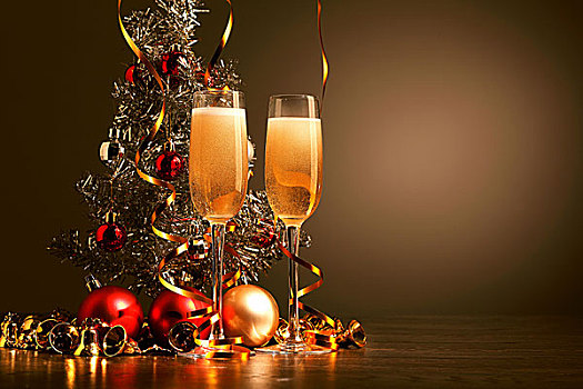 两个,香槟酒杯,就绪,带来,新年