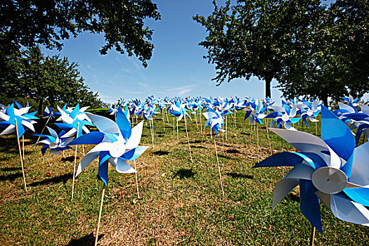 蓝色,白色,塑料制品,风,轮子,装饰,草坪