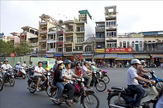 摩托车,驾驶员,街道,胡志明市,越南
