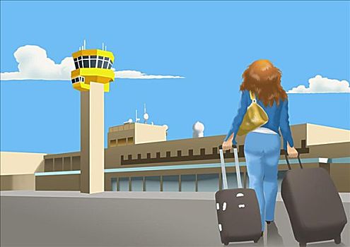 女人,行李,机场