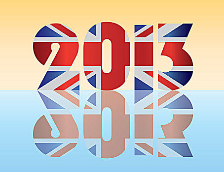 新年,伦敦,英格兰,旗帜,插画