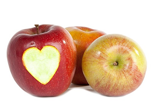 红苹果,心形,隔绝,白色背景
