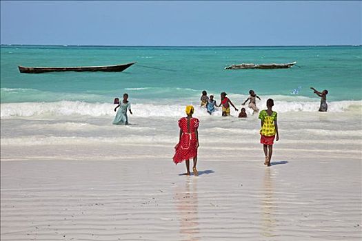 坦桑尼亚,桑给巴尔岛,孩子,玩,影子,海滩,一个,东南部