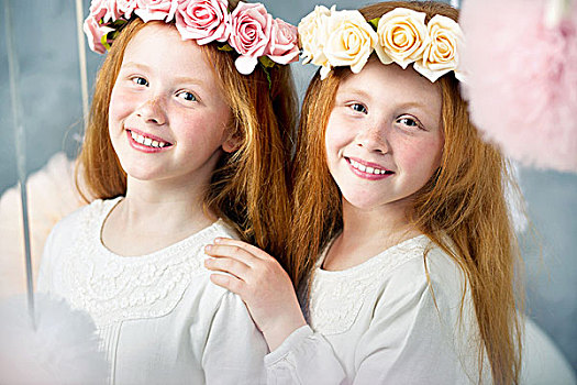 两个,小,红发,双胞胎,姐妹,一起