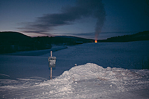 邮筒,积雪,风景,营火,背景,黄昏,瑞典
