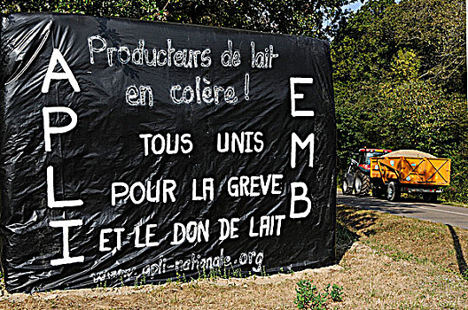 法国,卢瓦尔河地区,大西洋卢瓦尔省,牛奶,抗议,低,价格,2009年