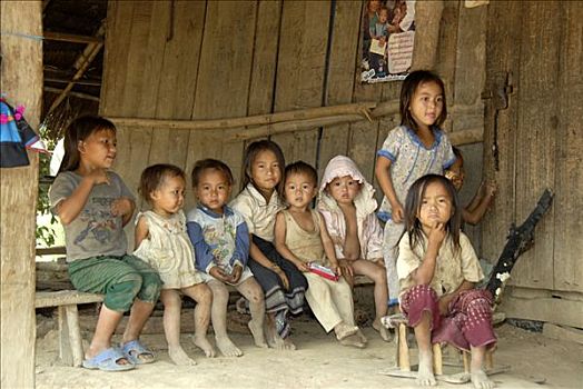 孩子,生活方式,贫穷,洪族人,人,乡村,靠近,琅勃拉邦,老挝,东南亚