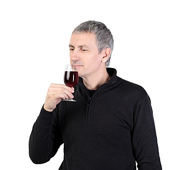 男人,拿着,玻璃杯,红色,港口,葡萄酒