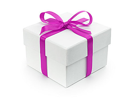 白色,礼品包装纸,盒子,紫色,丝带,蝴蝶结,隔绝,白色背景