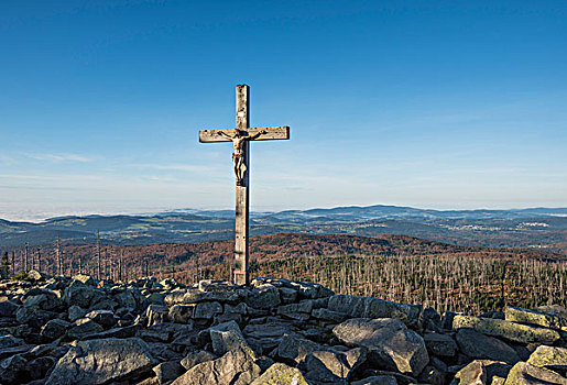 风景,山顶,耶稣十字架,十字架,顶峰,巴伐利亚森林国家公园,巴伐利亚,德国