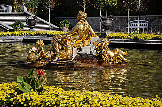 金色,喷泉,雕塑,城堡,林德霍夫堡,宫殿,巴伐利亚,德国,欧洲