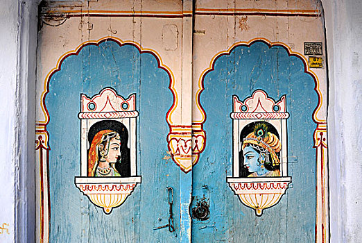 描绘,门,乌代浦尔,拉贾斯坦邦,北印度,印度,南亚,亚洲