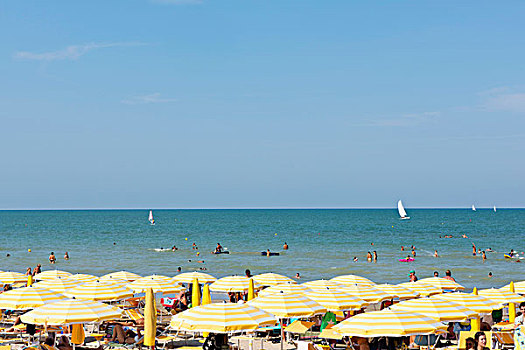 洗澡,伞,海滩,海洋,省,马希地区,亚得里亚海,海岸,意大利,欧洲
