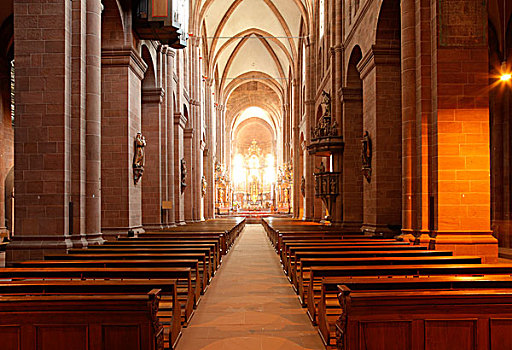内景,教堂中殿,罗马式,大教堂,莱茵兰普法尔茨州,德国,欧洲