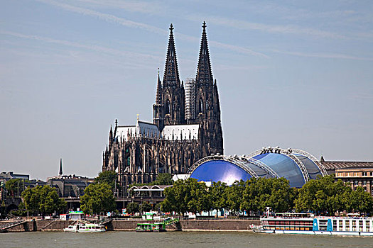 莱茵河,码头,科隆大教堂,音乐,圆顶,北莱茵威斯特伐利亚,德国,欧洲