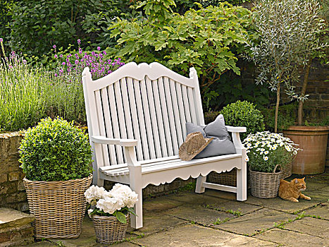 白色,长椅,座椅,花园