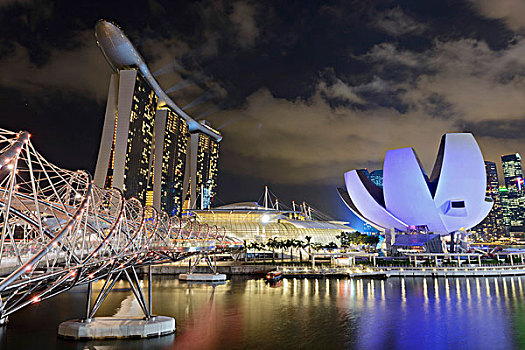 码头,湾,沙,酒店,艺术,科学博物馆,夜晚,新加坡,亚洲