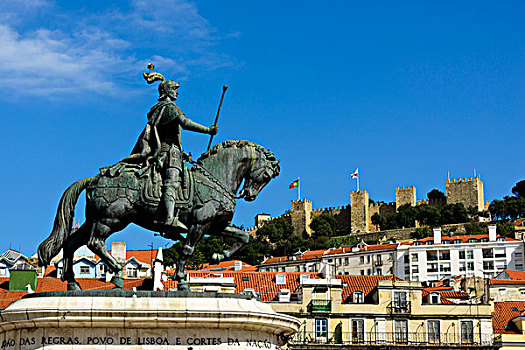 骑马雕像,国王,后面,里斯本,葡萄牙,欧洲