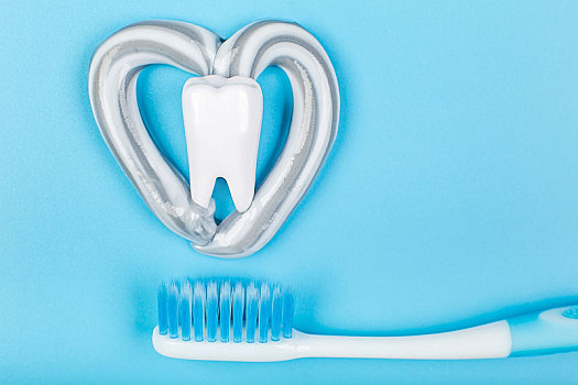 蓝背景上的牙刷和牙齿,爱牙日护牙创意图片