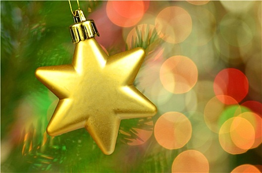 圣诞装饰,金色,圣诞节,星,球,悬挂,云杉,细枝,背景