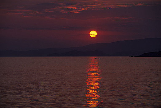 希腊,爱琴海,渔船,日落