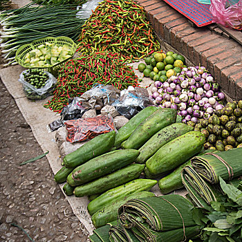 蔬菜,出售,市场,琅勃拉邦,老挝