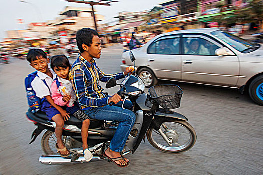 柬埔寨,收获,人,摩托车