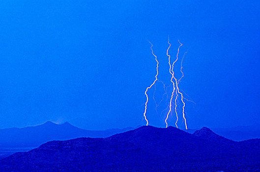 四个,闪电,黎明,风景,图森,山,地平线,亚利桑那州南部,美国