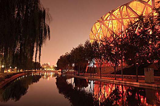 鸟巢,国家体育馆,建筑局部,夜景