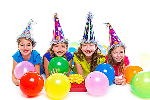 高兴,儿童,女孩,生日派对,气球,礼盒,白色背景,背景