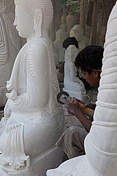 石匠,工作,佛像,缅甸