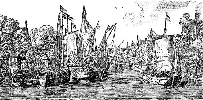 历史,荷兰,运河,捕鱼,船队,17世纪,世纪