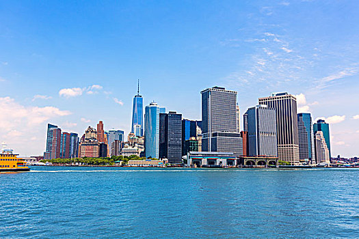 曼哈顿,纽约,天际线,湾,美国