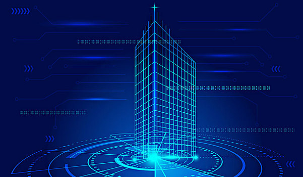 线条构图未来的建筑与电路板,高楼大厦摩天大楼商业现代化城市的未来