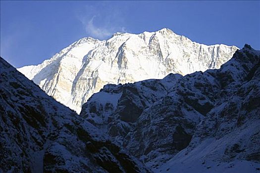 全景,积雪,山峦,安娜普纳,喜马拉雅山,尼泊尔