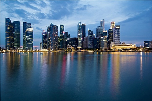 新加坡城,天际线,蓝色,钟点