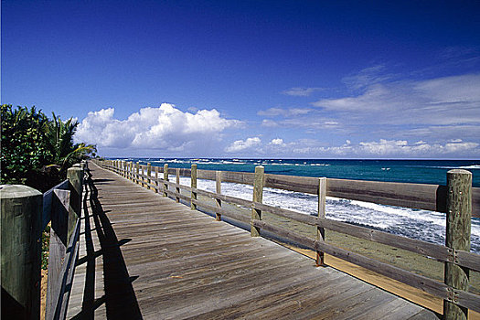 木板路,风景,海滩,波多黎各