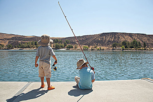 男孩,钓鱼,湖