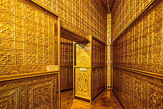 仰光,庙宇,室内,金色,走廊,佛塔,区域,缅甸