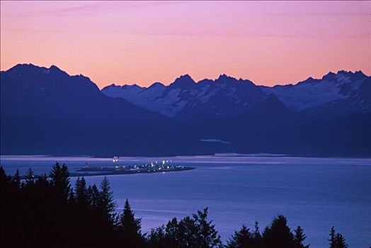 日落,基奈,肯奈半岛,卡契马克湾,夏天,景色